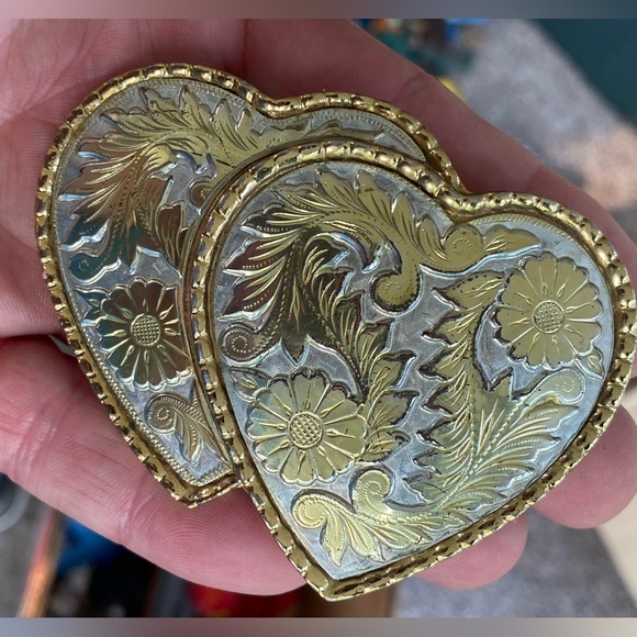 Vintage Mini Silver/Gold Double Floral Belt Buckle - Picture 10 of 10